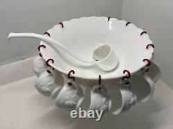 Westmoreland Milk Glass Grapes COMPLETE Punch Bowl 12 Cups Ladle Hooks MINT