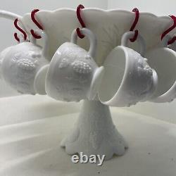 Westmoreland Milk Glass Grapes COMPLETE Punch Bowl 12 Cups Ladle Hooks MINT