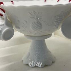 Westmoreland Milk Glass Grapes COMPLETE Punch Bowl 12 Cups Ladle Hooks MINT