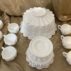 Westmoreland Milk Glass Grapes COMPLETE Punch Bowl Stand 12 Cups & Ladle