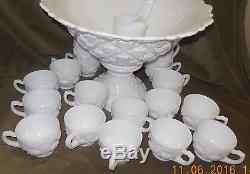 Westmoreland Milk Glass Old Quilt Punch Bowl Set 20 Pieces RARE