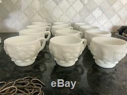 Westmoreland Milk Glass Paneled Grape Punch Bowl Set w12 Cups, Ladle withice lip