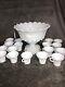 Westmoreland Milk Glass Paneled Grape Punch Bowl Set with Base & 17 Cups Nice