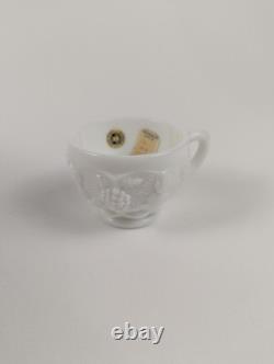 Westmoreland Milk Glass Paneled Grape Punch Bowl with Cup Vintage USA
