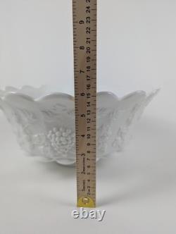 Westmoreland Milk Glass Paneled Grape Punch Bowl with Cup Vintage USA