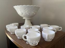 Westmoreland Milk Glass Punch Bowl Set VTG 14pc
