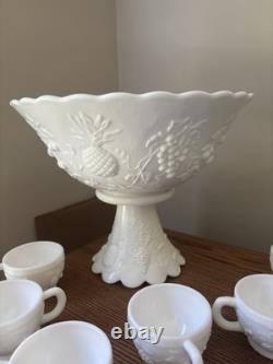 Westmoreland Milk Glass Punch Bowl Set VTG 14pc