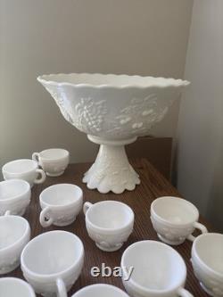 Westmoreland Milk Glass Punch Bowl Set VTG 14pc