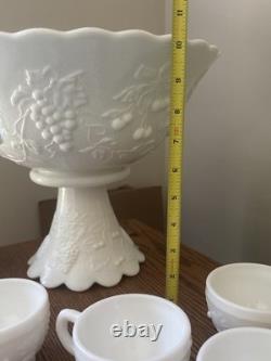 Westmoreland Milk Glass Punch Bowl Set VTG 14pc
