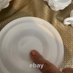Westmoreland Milk Glass Punch Bowl With Stand 12 Cups & Ladle Grapes