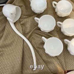 Westmoreland Milk Glass Punch Bowl With Stand 12 Cups & Ladle Grapes