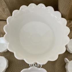 Westmoreland Milk Glass Punch Bowl With Stand 12 Cups & Ladle Grapes