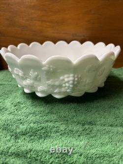 Westmoreland Milk glass punch bowl stand Paneled Grape