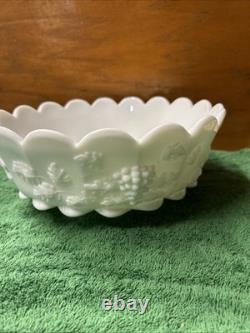 Westmoreland Milk glass punch bowl stand Paneled Grape
