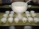 Westmoreland Milkglass Punch Bowl, Pedestal Base with 14 Cups and Ladle-Grape