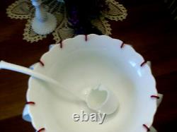 Westmoreland Milkglass THREE FRUITS punch bowl set bowl base ladle 12 cups hooks