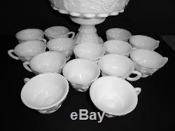 Westmoreland Paneled Grape 2 pc Punch Bowl, 14 Punch Cups & Ladle