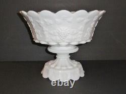 Westmoreland Paneled Grape Milk Glass Punch Bowl & Stand with 12 Cups & Ladle