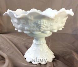 Westmoreland Paneled Grape Milk Glass Punch Bowl with Base Vintage Collectible