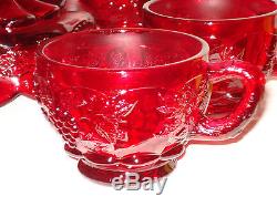 Westmoreland Paneled Grape Red Stained Punch Bowl, Base and 12 cups