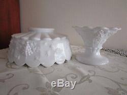 Westmoreland Paneled Grape White Milk Glass Punch Bowl 12 Cups Excellent Vintage