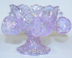 Westmoreland Rosso Glass Fan & File Mini Punch Bowl Cups Thumbelina Iridescent