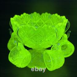 Westmoreland Thumbelina Childrens Punch Bowl 7pc Set Uranium Vaseline Iridescent