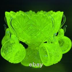 Westmoreland Thumbelina Childrens Punch Bowl 7pc Set Uranium Vaseline Iridescent