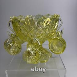Westmoreland Thumbelina Childrens Punch Bowl 7pc Set Uranium Vaseline Iridescent