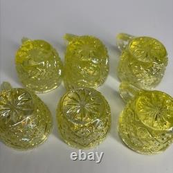 Westmoreland Thumbelina Childrens Punch Bowl 7pc Set Uranium Vaseline Iridescent