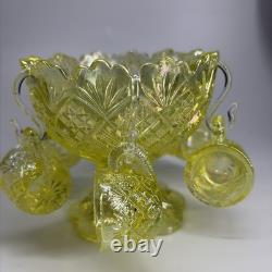 Westmoreland Thumbelina Childrens Punch Bowl 7pc Set Uranium Vaseline Iridescent