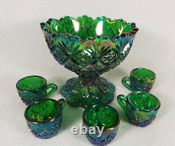 Westmoreland Thumbelina Miniature Punch Bowl Set Rare Color Dk Green Carnival