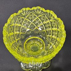 Westmoreland Vaseline Glass Fan & File Mini Punch Bowl Set 6 Cups GLOWS Yellow
