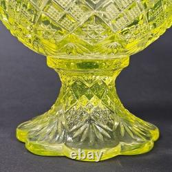 Westmoreland Vaseline Glass Fan & File Mini Punch Bowl Set 6 Cups GLOWS Yellow