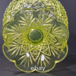 Westmoreland Vaseline Glass Fan & File Mini Punch Bowl Set 6 Cups GLOWS Yellow