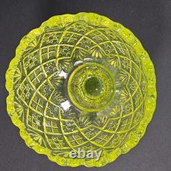 Westmoreland Vaseline Glass Fan & File Mini Punch Bowl Set 6 Cups GLOWS Yellow
