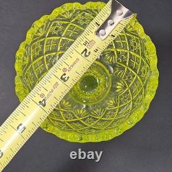 Westmoreland Vaseline Glass Fan & File Mini Punch Bowl Set 6 Cups GLOWS Yellow