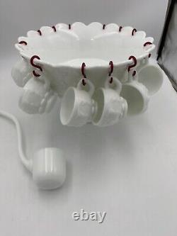 Westmorland Milk glass Punch bowl With Ladle And 12 Cups