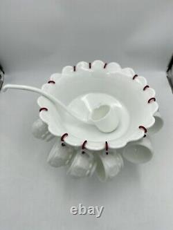 Westmorland Milk glass Punch bowl With Ladle And 12 Cups
