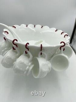 Westmorland Milk glass Punch bowl With Ladle And 12 Cups
