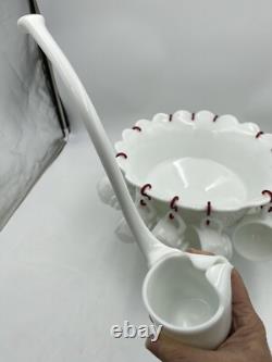 Westmorland Milk glass Punch bowl With Ladle And 12 Cups