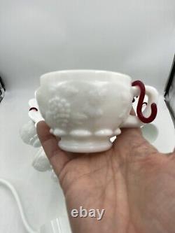 Westmorland Milk glass Punch bowl With Ladle And 12 Cups