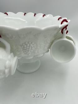 Westmorland Milk glass Punch bowl With Ladle And 12 Cups