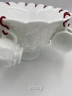 Westmorland Milk glass Punch bowl With Ladle And 12 Cups