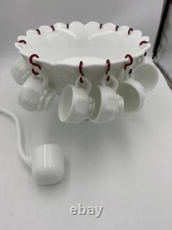 Westmorland Milk glass Punch bowl With Ladle And 12 Cups