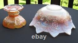 Westmorland Peach Opalescent Fruit Salad Carnival Glass Punch Bowl