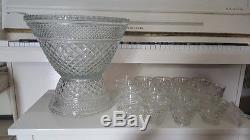 Wexford Clear Glass Punch Bowl Set 2 Bowls 18 Cups 1 Ladle And Hooks