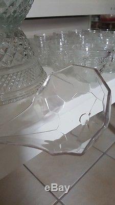 Wexford Clear Glass Punch Bowl Set 2 Bowls 18 Cups 1 Ladle And Hooks