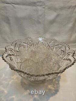 Whirling Star Clear by IMPERIAL OHIO Glass Punch Bowl with11 cups (EXC)