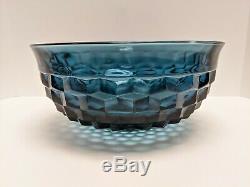 Whitehall Colony Riviera Blue Indiana Glass Cubed Blue Aqua Punch Bowl Rare